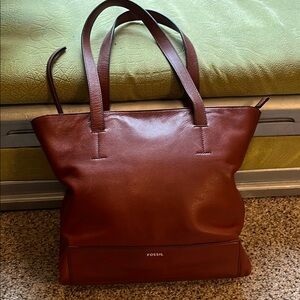 Brown Leather Tote by Fossil